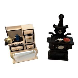 2 Vintage Acme Refrigerator Magnets Old Stove Black White Pie Pots Miniature